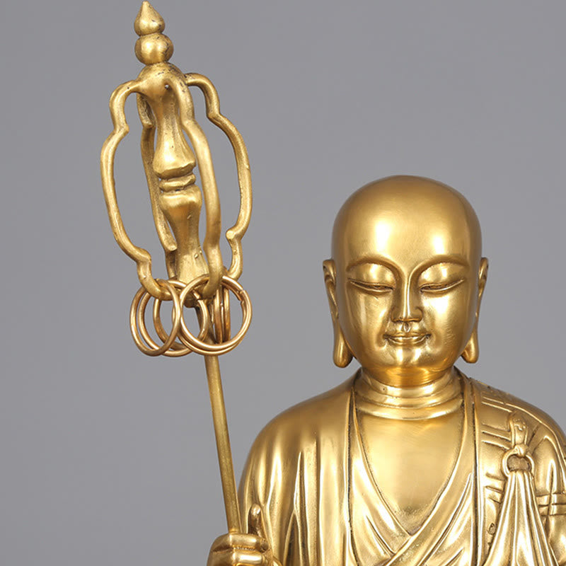 Buddha Stones Ksitigarbha Bodhisattva Figurina Compassione Statua di rame Decorazione per la casa - image 7
