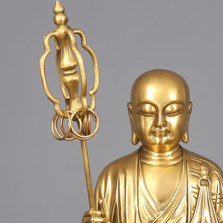Buddha Stones Ksitigarbha Bodhisattva Figurina Compassione Statua di rame Decorazione per la casa - image 7