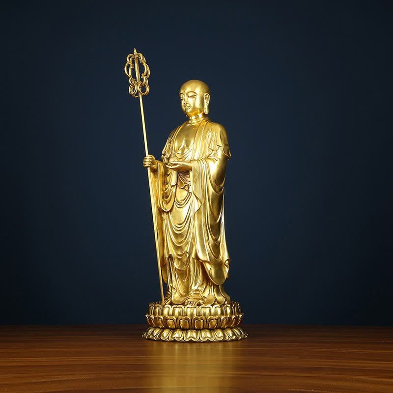 Buddha Stones Ksitigarbha Bodhisattva Figurina Compassione Statua di rame Decorazione per la casa