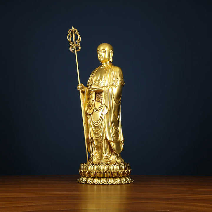 Buddha Stones Ksitigarbha Bodhisattva Figurina Compassione Statua di rame Decorazione per la casa