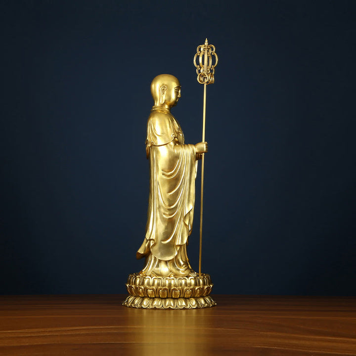 Buddha Stones Ksitigarbha Bodhisattva Figurina Compassione Statua di rame Decorazione per la casa - image 4