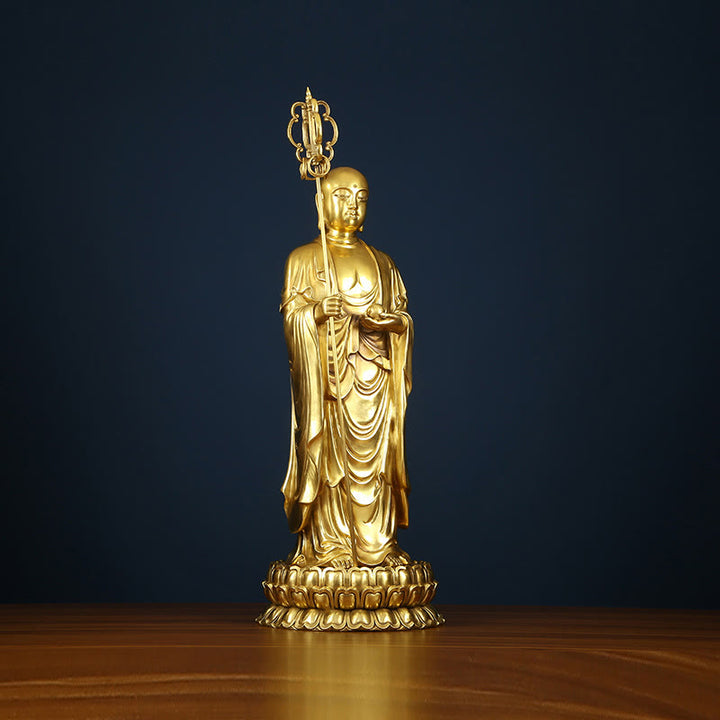 Buddha Stones Ksitigarbha Bodhisattva Figurina Compassione Statua di rame Decorazione per la casa - image 3