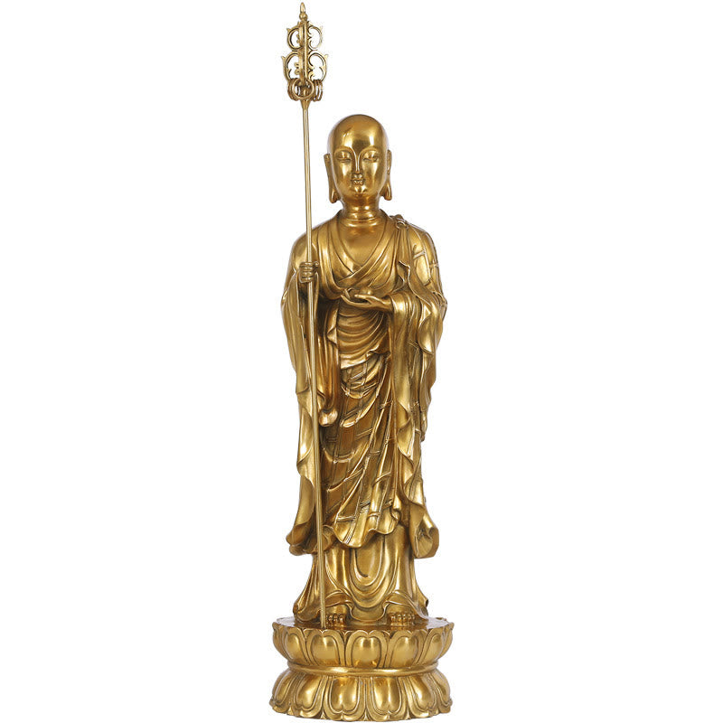 Buddha Stones Ksitigarbha Bodhisattva Figurina Compassione Statua di rame Decorazione per la casa - image 17