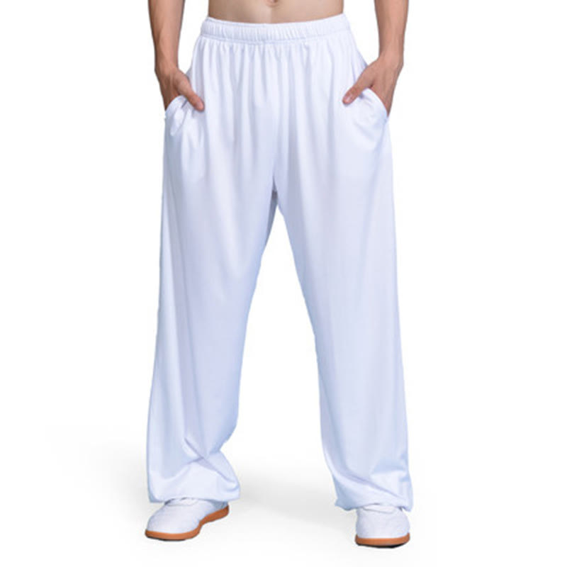 Pantaloni da pratica Tai Chi Qigong con elastico in vita unisex, estivi , Buddha Stones, con tasche - Bianco - 3XL- ADATTO PER USA/UK/AU/UE - 2XL - image 8