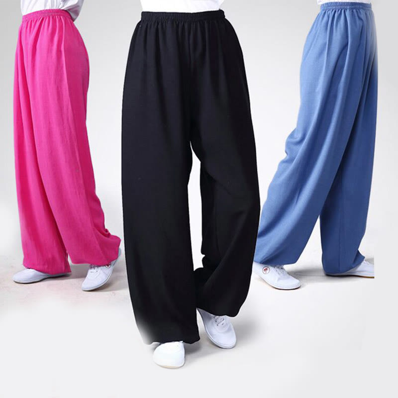 Pantaloni unisex in cotone e lino con elastico in vita, Buddha Stones , per la pratica del Tai Chi Qigong - image 1