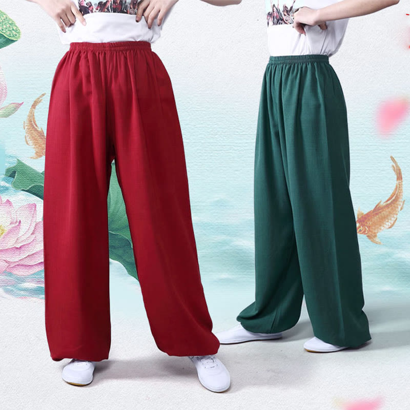 Pantaloni unisex in cotone e lino con elastico in vita, Buddha Stones , per la pratica del Tai Chi Qigong - image 14