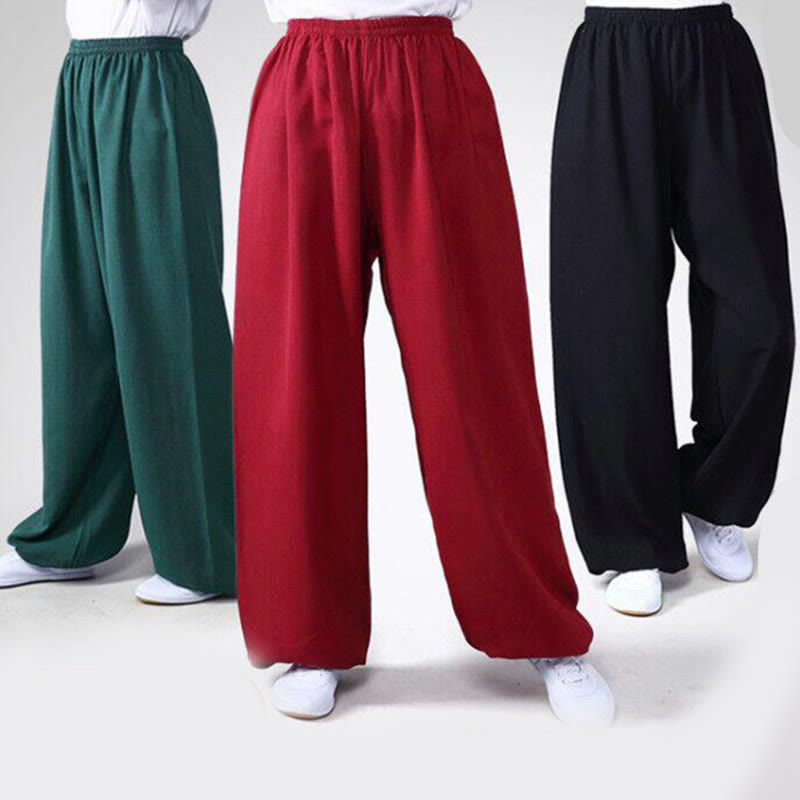 Pantaloni unisex in cotone e lino con elastico in vita, Buddha Stones , per la pratica del Tai Chi Qigong - image 1