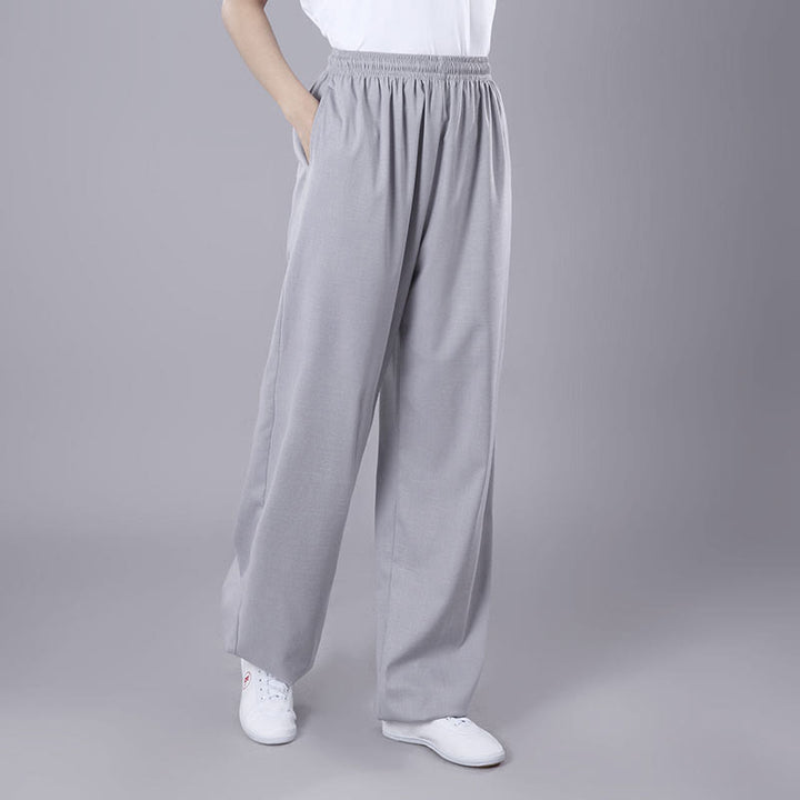 Pantaloni da allenamento in Buddha Stones e lino traspirante con tasche, unisex, estivi, elastici in vita, per Tai Chi e Qigong - Grigio chiaro - 3XL- ADATTO PER USA/UK/AU/UE - 2XL - image 8