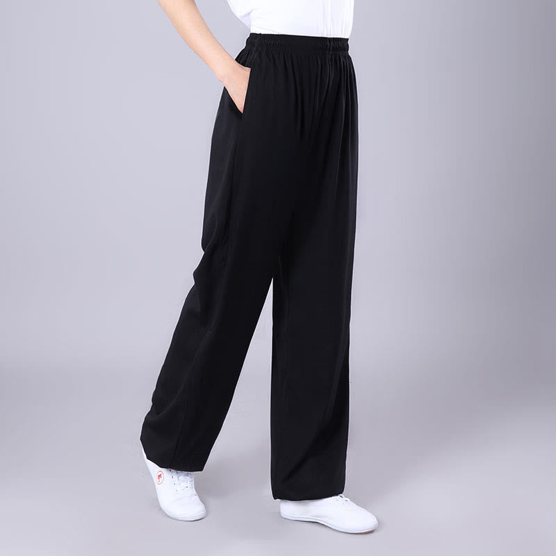 Pantaloni da allenamento in Buddha Stones e lino traspirante con tasche, unisex, estivi, elastici in vita, per Tai Chi e Qigong - Nero - 3XL- ADATTO PER USA/UK/AU/UE - 2XL - image 10