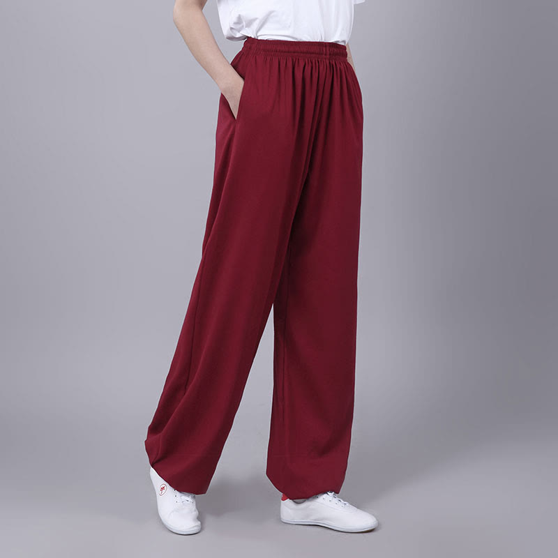 Pantaloni da allenamento in Buddha Stones e lino traspirante con tasche, unisex, estivi, elastici in vita, per Tai Chi e Qigong - Rosso Indiano - 3XL- ADATTO A USA/ UK/AU/ EU- 2XL - image 15