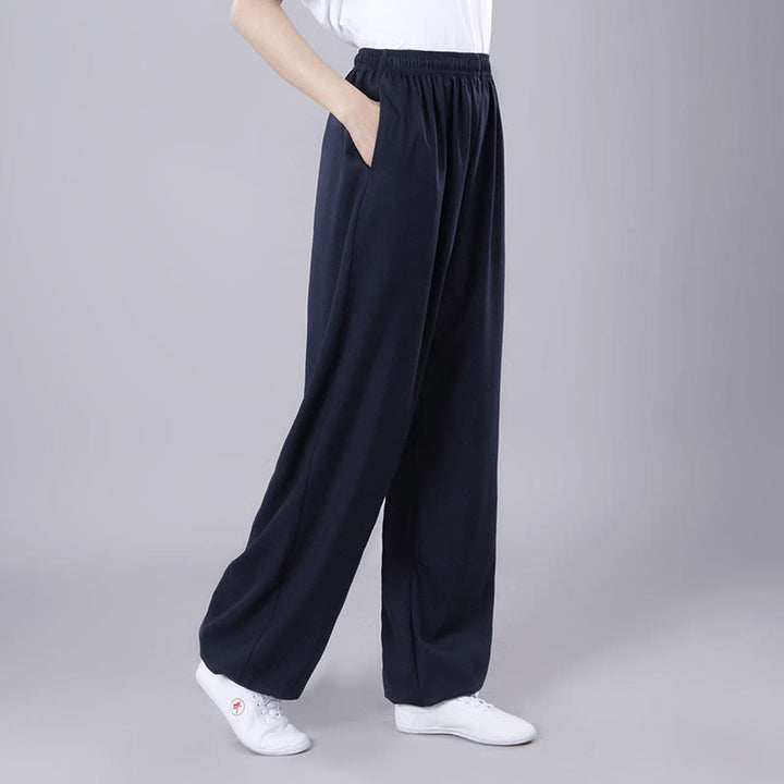 Pantaloni da allenamento in Buddha Stones e lino traspirante con tasche, unisex, estivi, elastici in vita, per Tai Chi e Qigong - SteelBlue - 3XL- ADATTO A USA/ UK/AU/ EU- 2XL - image 24