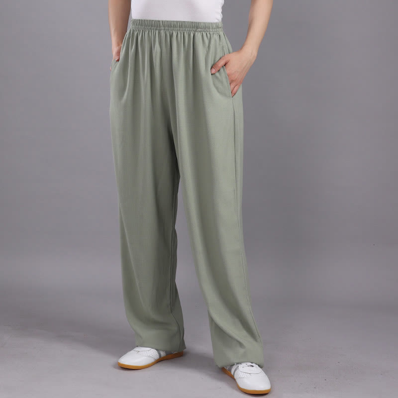 Pantaloni da allenamento in Buddha Stones e lino traspirante con tasche, unisex, estivi, elastici in vita, per Tai Chi e Qigong - Verde chiaro - 3XL- ADATTO A USA/ UK/AU/ EU- 2XL - image 27