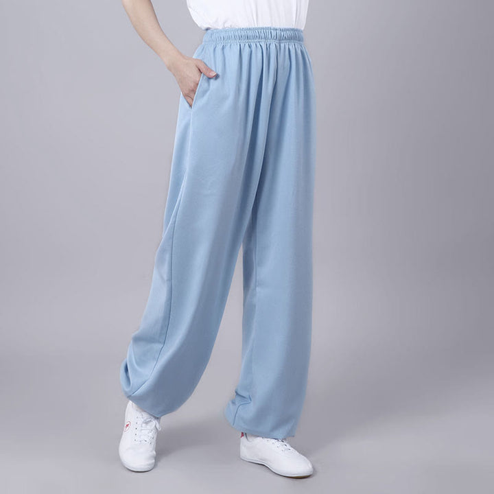 Pantaloni da allenamento in Buddha Stones e lino traspirante con tasche, unisex, estivi, elastici in vita, per Tai Chi e Qigong - Cielo blu - 3XL- ADATTO PER USA/UK/AU/UE - 2XL - image 23