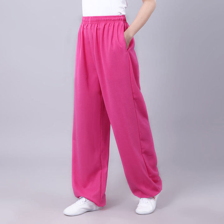 Pantaloni da allenamento in Buddha Stones e lino traspirante con tasche, unisex, estivi, elastici in vita, per Tai Chi e Qigong - Rosa acceso - 3XL- ADATTO PER USA/ UK/AU/ EU- 2XL - image 20