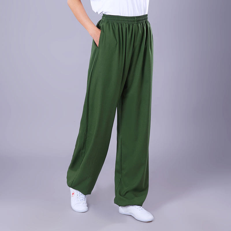 Pantaloni da allenamento in Buddha Stones e lino traspirante con tasche, unisex, estivi, elastici in vita, per Tai Chi e Qigong - Verde Mare Scuro - 3XL- ADATTO A USA/ UK/AU/ EU- 2XL - image 18