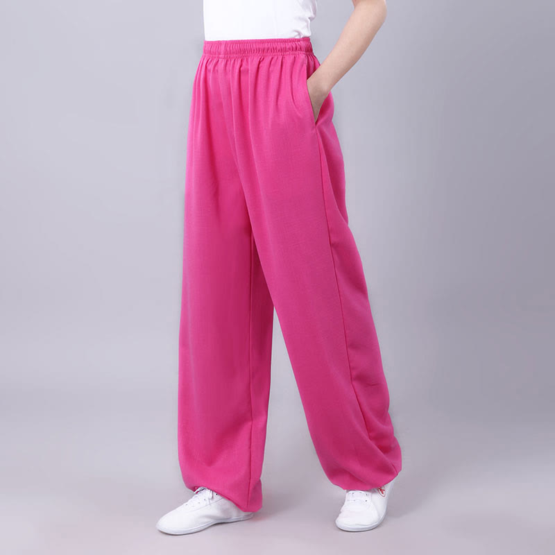 Pantaloni da allenamento in Buddha Stones e lino traspirante con tasche, unisex, estivi, elastici in vita, per Tai Chi e Qigong - Rosa acceso - 3XL- ADATTO A USA/ UK/AU/ EU- 2XL - image 20