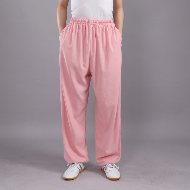 Pantaloni da allenamento in Buddha Stones e lino traspirante con tasche, unisex, estivi, elastici in vita, per Tai Chi e Qigong - Rosa - 3XL- ADATTO A USA/ UK/AU/ EU- 2XL - image 26