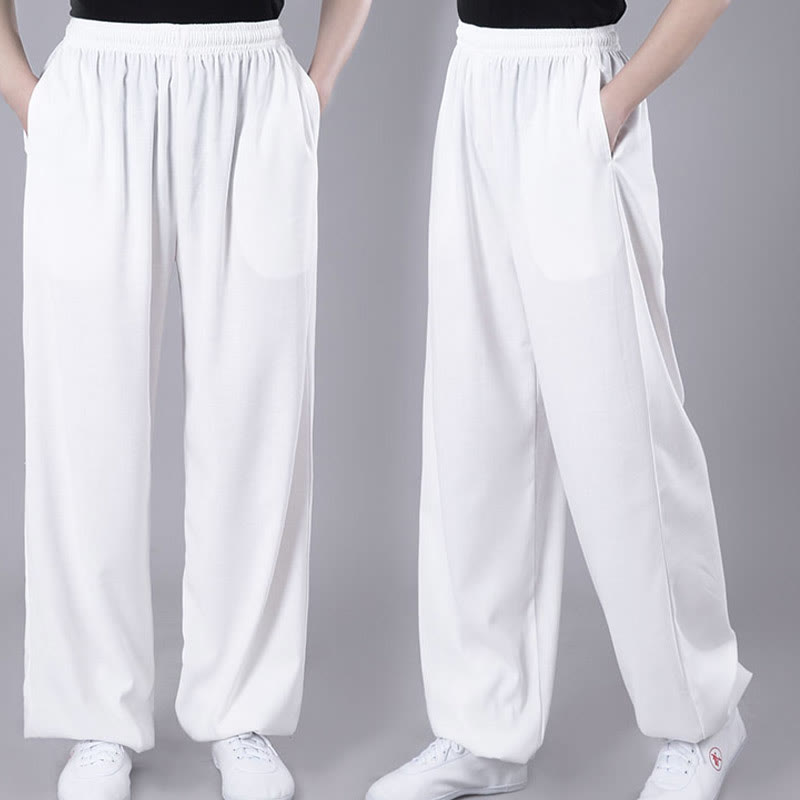 Pantaloni da allenamento in Buddha Stones e lino traspirante con tasche, unisex, estivi, elastici in vita, per Tai Chi e Qigong - image 3