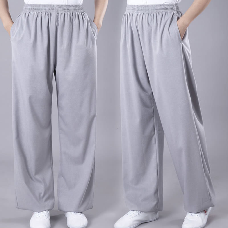 Pantaloni da allenamento in Buddha Stones e lino traspirante con tasche, unisex, estivi, elastici in vita, per Tai Chi e Qigong - image 9