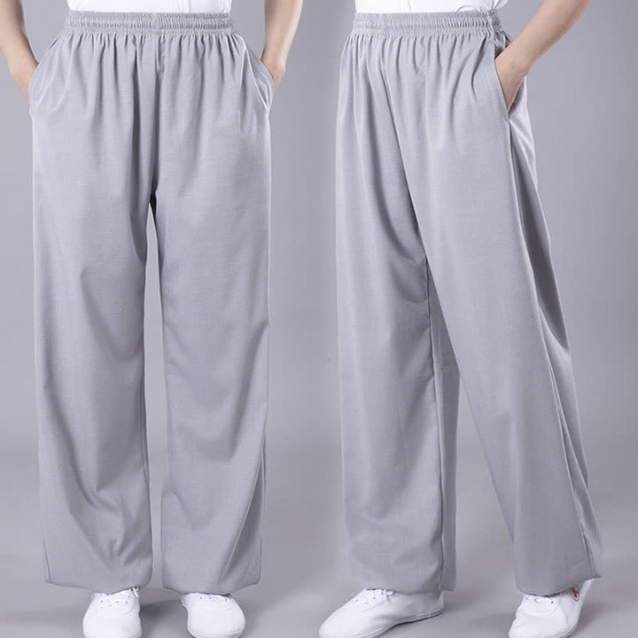 Pantaloni da allenamento in Buddha Stones e lino traspirante con tasche, unisex, estivi, elastici in vita, per Tai Chi e Qigong - image 9