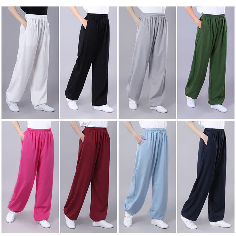 Pantaloni da allenamento in Buddha Stones e lino traspirante con tasche, unisex, estivi, elastici in vita, per Tai Chi e Qigong - image 29