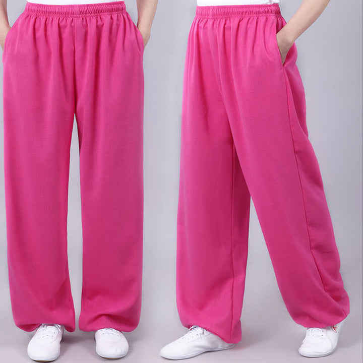Pantaloni da allenamento in Buddha Stones e lino traspirante con tasche, unisex, estivi, elastici in vita, per Tai Chi e Qigong - image 21