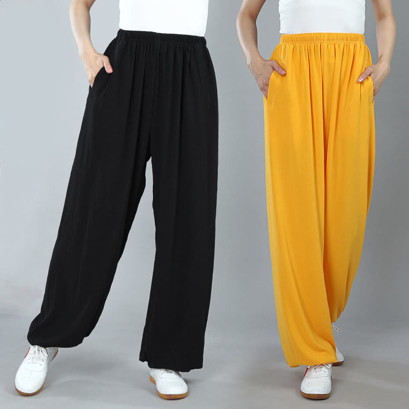 Pantaloni estivi unisex Buddha Stones con elastico in vita, ideali per Tai Chi, Kung Fu e Qigong, traspiranti e con tasche. - image 0