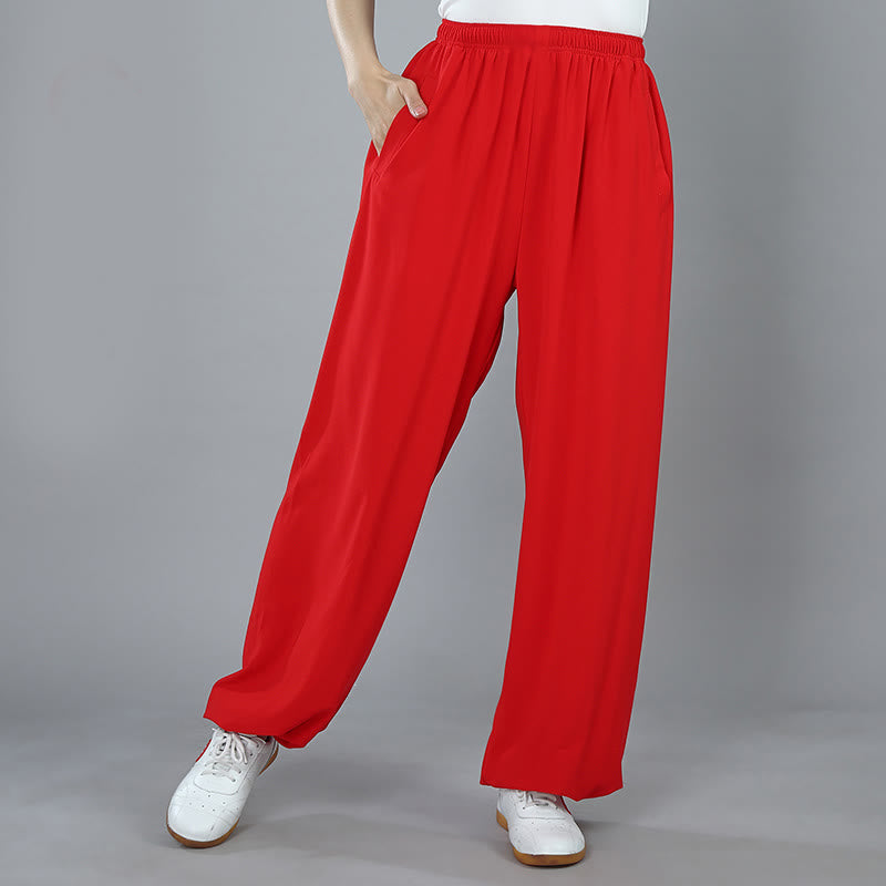 Buddha Stones da allenamento in cotone traspirante con tasche, unisex, elastici in vita, per Tai Chi, Kung Fu e Qigong - Rosso - 3XL- ADATTO A USA/ UK/AU/ EU- 2XL - image 14
