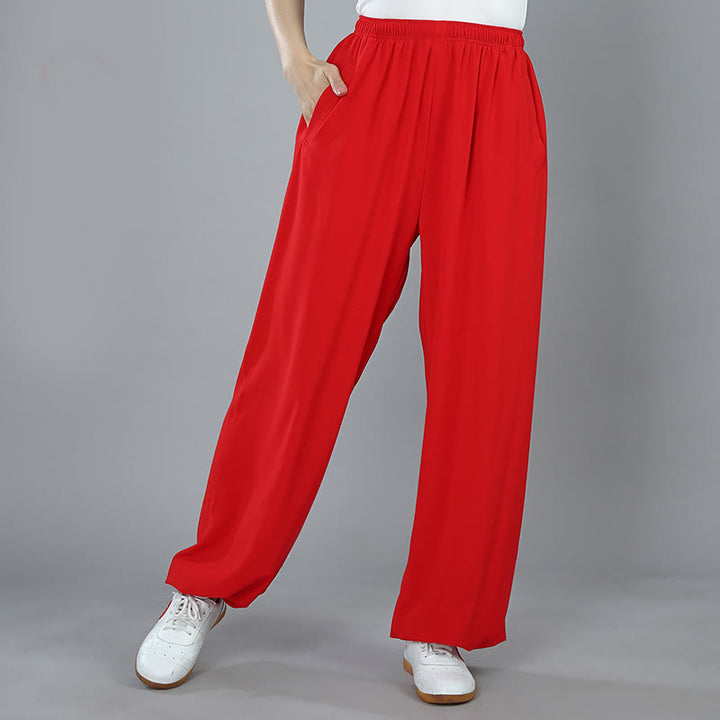 Buddha Stones da allenamento in cotone traspirante con tasche, unisex, elastici in vita, per Tai Chi, Kung Fu e Qigong - Rosso - 3XL- ADATTO PER USA/UK/AU/UE - 2XL - image 15