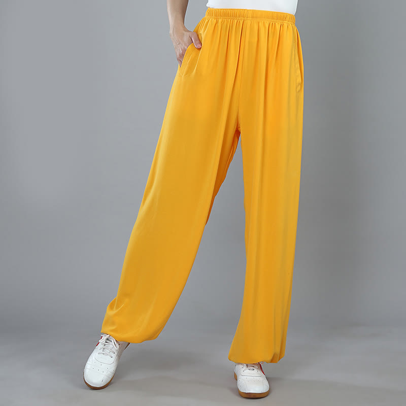 Buddha Stones da allenamento in cotone traspirante con tasche, unisex, elastici in vita, per Tai Chi, Kung Fu e Qigong - Giallo - 3XL- ADATTO PER USA/UK/AU/UE - 2XL - image 10