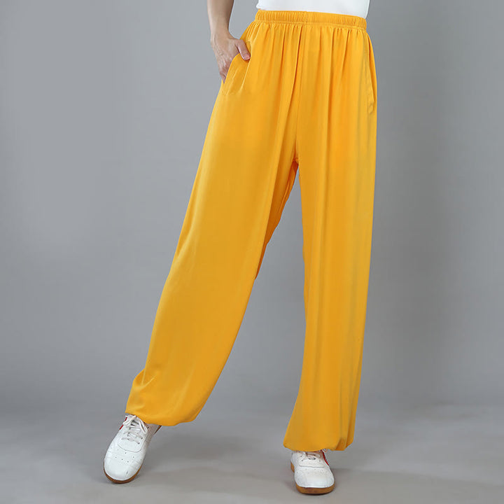 Buddha Stones da allenamento in cotone traspirante con tasche, unisex, elastici in vita, per Tai Chi, Kung Fu e Qigong - Giallo - 3XL- ADATTO PER USA/UK/AU/UE - 2XL - image 10