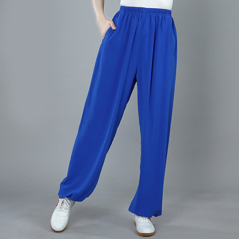 Buddha Stones da allenamento in cotone traspirante con tasche, unisex, elastici in vita, per Tai Chi, Kung Fu e Qigong - Blu reale - 3XL- ADATTO A USA/ UK/AU/ EU- 2XL - image 11