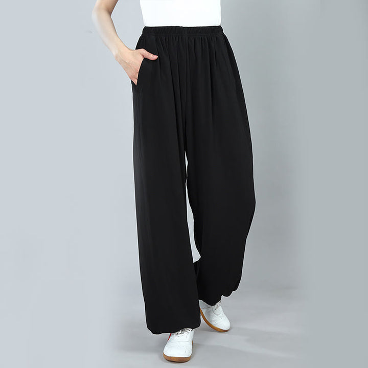 Buddha Stones da allenamento in cotone traspirante con tasche, unisex, elastici in vita, per Tai Chi, Kung Fu e Qigong - image 3