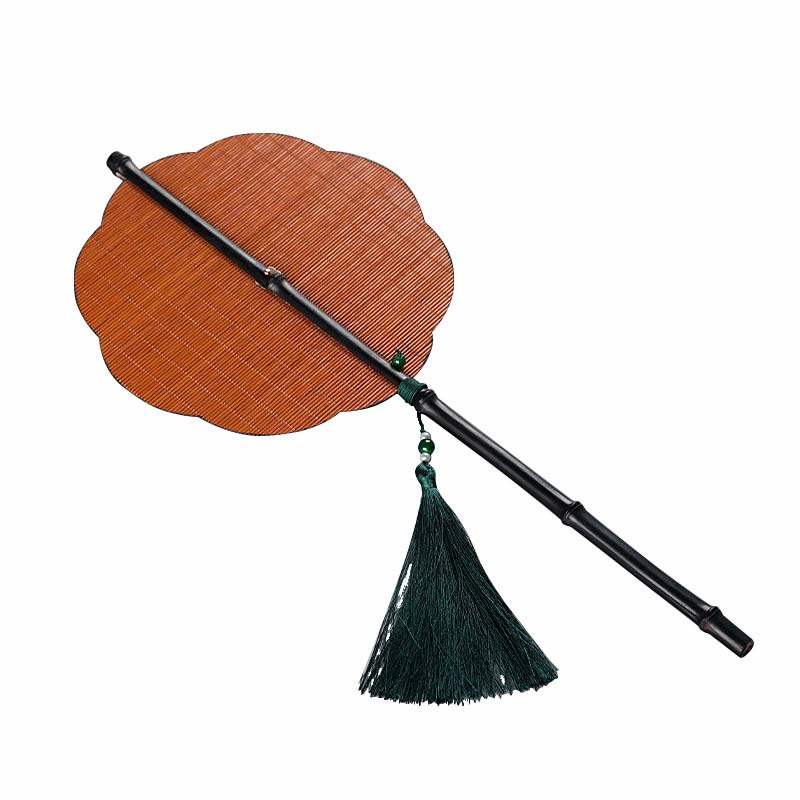 Ventaglio portatile arricciabile con manico lungo in bambù fatto a mano in stile cinese Buddha Stones