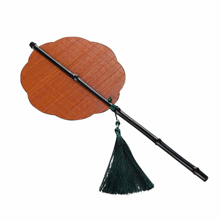 Ventaglio portatile arricciabile con manico lungo in bambù fatto a mano in stile cinese Buddha Stones