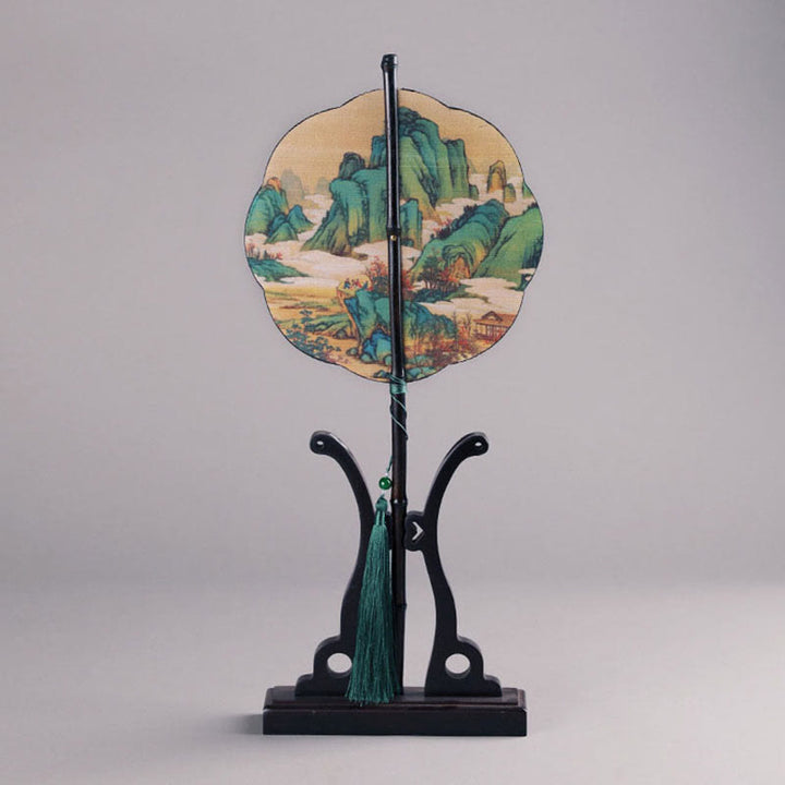 Buddha Stones Fatto a mano Bambù Mille miglia di fiumi e montagne Manico lungo Ventilatore portatile arricciabile