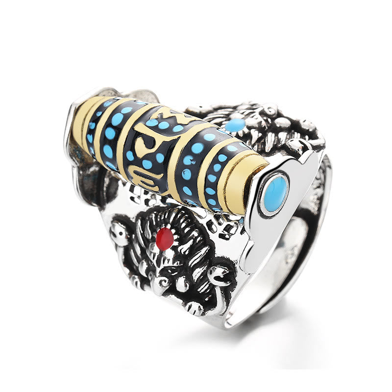 Anello girevole Buddha Stones tibetano Om Mani Padme Hum Garuda Dzi con motivo a perline