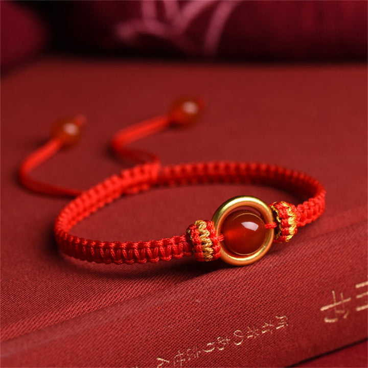 Braccialetto con corda calma e fibbia della pace con perline di agata rossa e Buddha Stones