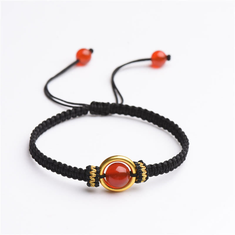Braccialetto con corda calma e fibbia della pace con perline di agata rossa e Buddha Stones