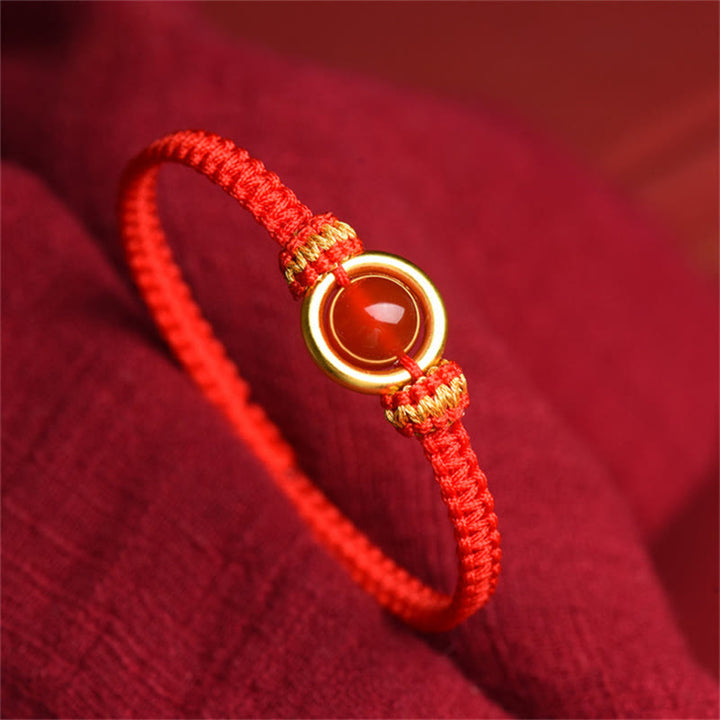 Braccialetto con corda calma e fibbia della pace con perline di agata rossa e Buddha Stones