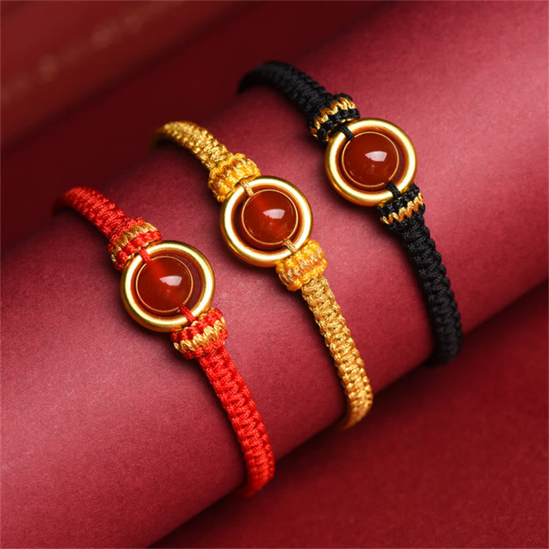 Braccialetto con corda calma e fibbia della pace con perline di agata rossa e Buddha Stones