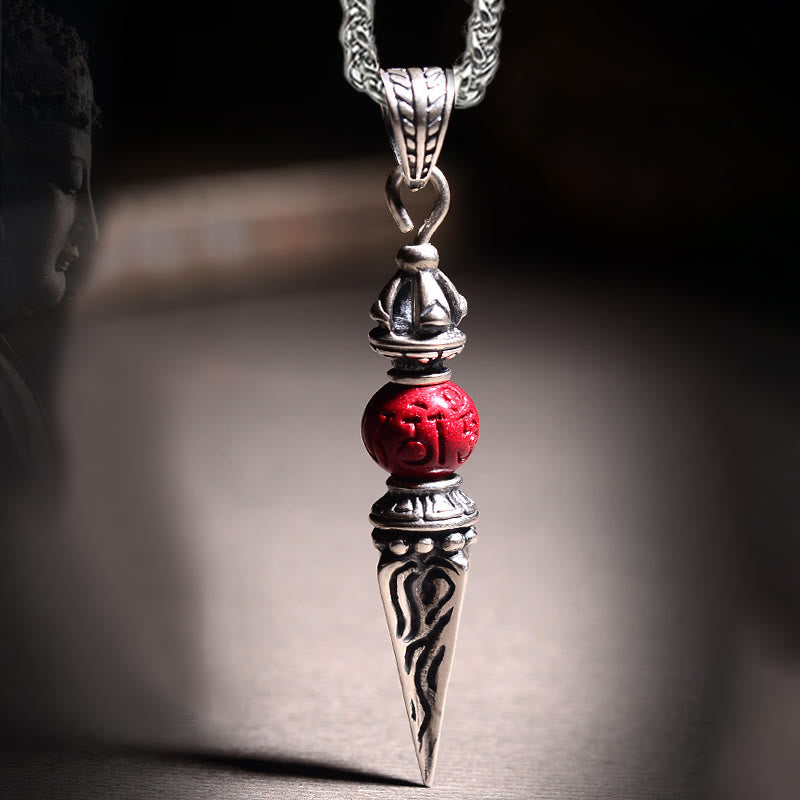 Buddha Stones Cinnabar Sanscrito Dorje Vajra Modello Benedizione Collana Pendente - Modello Dorje Vajra in cinabro - image 0