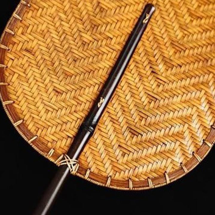 Ventaglio a forma di banana ovale rotondo intrecciato in bambù fatto a mano in stile cinese , con manico lungo