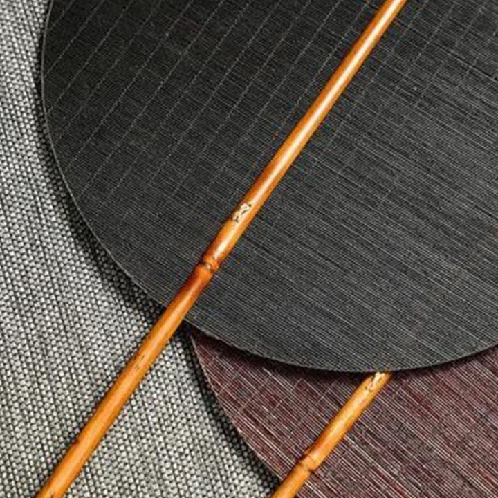 Ventaglio a forma di banana ovale rotondo intrecciato in bambù fatto a mano in stile cinese , con manico lungo