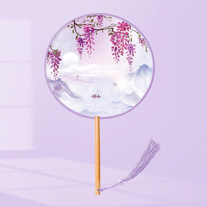 Buddha Stones Ginkgo Leaf Koi Fish Cherry Blossom Spring Flowers Ventilatore con manico in legno portatile