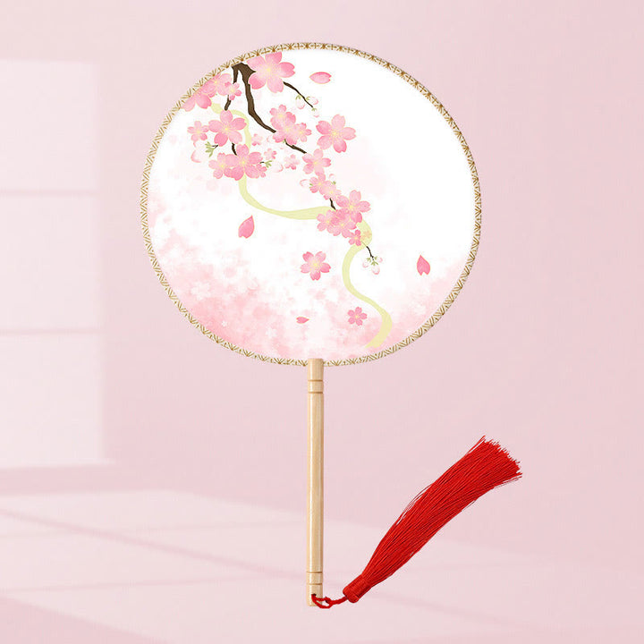 Buddha Stones Ginkgo Leaf Koi Fish Cherry Blossom Spring Flowers Ventilatore con manico in legno portatile