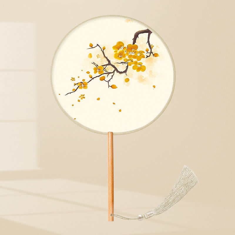 Buddha Stones Ginkgo Leaf Koi Fish Cherry Blossom Spring Flowers Ventilatore con manico in legno portatile