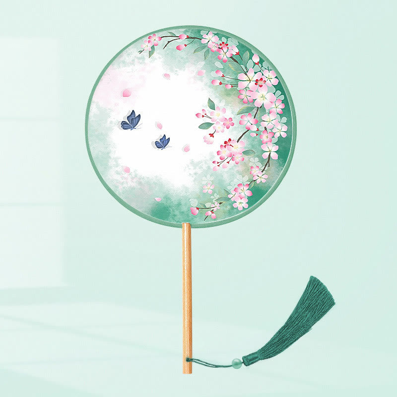 Buddha Stones Ginkgo Leaf Koi Fish Cherry Blossom Spring Flowers Ventilatore con manico in legno portatile