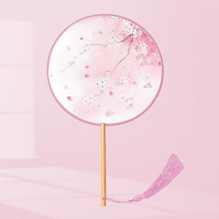 Buddha Stones Ginkgo Leaf Koi Fish Cherry Blossom Spring Flowers Ventilatore con manico in legno portatile