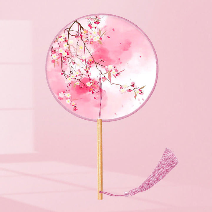 Buddha Stones Ginkgo Leaf Koi Fish Cherry Blossom Spring Flowers Ventilatore con manico in legno portatile